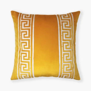 Meandros Beige Greek Key Trim Handmade Decorative Throw Pillow Cushion Cover  - Picture 1 of 13