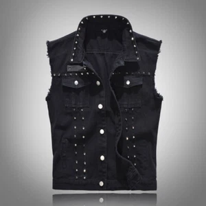 Hombre Moto Denim Chaleco Chaqueta con Bolsillo para Pistola y Cuello Denim Negro. - Imagen 1 de 10