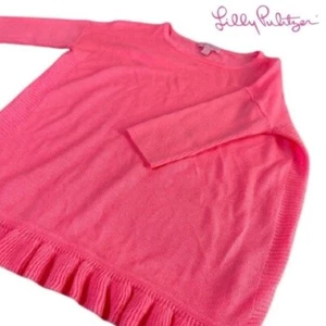 Lilly Pulitzer Girl's Neon Pink Knit Ruffle 3/4 Sleeve Girls Size Large Sweater - Picture 1 of 11
