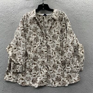 BASIC EDITIONS Shirt Womens 4X Button Up Blouse Top Floral 3/4 Sleeve White - Picture 1 of 8