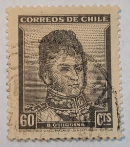 CORREOS DE CHILE ~ B. O'Higgins ~ Sello Marrón 60ct ~ Publicado/Cancelado ~ c.1948 - Imagen 1 de 6