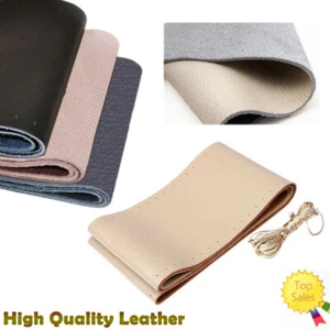 14.5-15 inch Universal Car Steering Wheel Cover Genuine Leather Stitch On Wrap - Foto 1 di 7