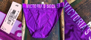 NWT NEW VICTORIA'S SECRET MAGENTA HI LEG BIKINI UNDERWEAR SPELLOUT COTTON S/P - Picture 1 of 7
