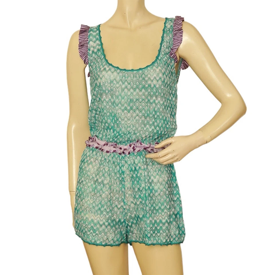 Missoni Mare Blue Zig Zag Knit Purple Ruffles Romper Playsuit Shorts size 40 - Image 1 of 4