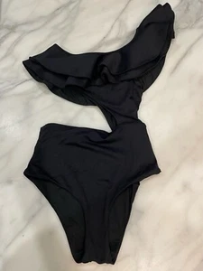 Encantadore Monokini Asymetrical Cut Out Swimsuit S Black One Piece Classy Posh - Picture 1 of 7