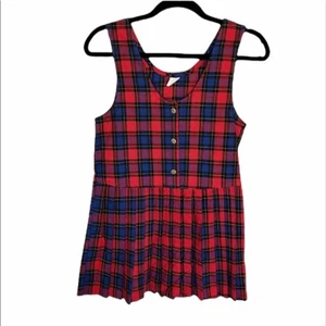Vintage red plaid pleated school girl dress 12 - Picture 1 of 8