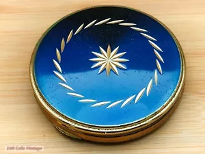 Metallic Blue and Gold Star-Vintage Ladies Powder Compact -cbl - Picture 1 of 5