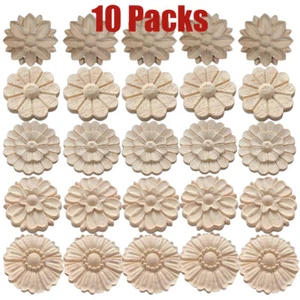 Furniture Mouldings-Decal 10*Wooden Carved Flower Onlay DIY-Home Decor Applique - Picture 1 of 9