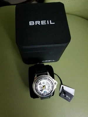 BREIL TW1337 МУЖСКИЕ ЧАСЫ СЕРЕБРЯНЫЙ КУПОЛ СТЕКЛА И ЧЕРНЫЙ РЕМЕНЬ ЯПОНИИ ДВИЖЕНИЕ  - Изображение 1 из 4