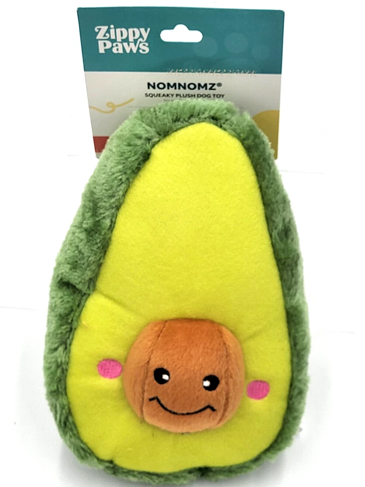 Green Nomnomz Avocado Plush Dog Toy Stuffed Squeaky by ZippyPaws