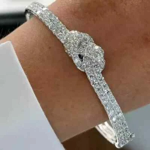 6CT Round Cut Simulated Diamond Knot Bangle Bracelet 14K White Gold Plated - Picture 1 of 3