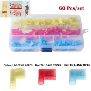 Flag Female Spade Terminal Right Angle Insulated AWG22-10 Crimp Connectors 60Pcs - Picture 1 of 6