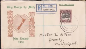 COOK IS 1938 2/- pictorial on commem FDC registered to NZ - scarce.........A8200 - Picture 1 of 1