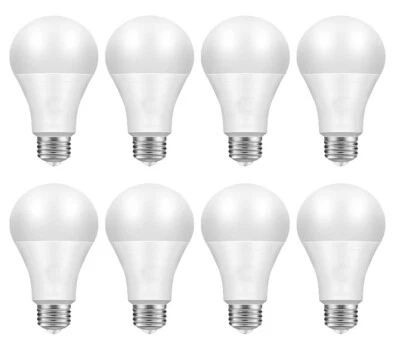 LED A19 9W 3000K-6000K Wide Voltage E27 Intelligent Tricolour Light Bulb 8Pack - Image 1 of 4