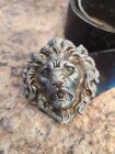 Lion Pewter Belt Buckle With Cowhide Leather Belt Size 3436