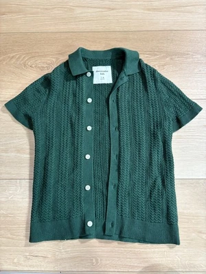 Abercrombie Kids Green Cable Knit Sweater Top Short Sleeve Button Up 7/8 - Image 1 of 4
