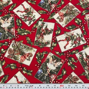 Vintage 1997 Christmas Flower Fairies Rose & Hubble Cotton by the HALF YARD - Bild 1 von 2