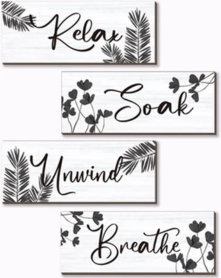 4 piezas decoraciones de pared de baño de granja - relájese, remoje, relájese, respire letrero de palabras de madera Foto 1 de 4