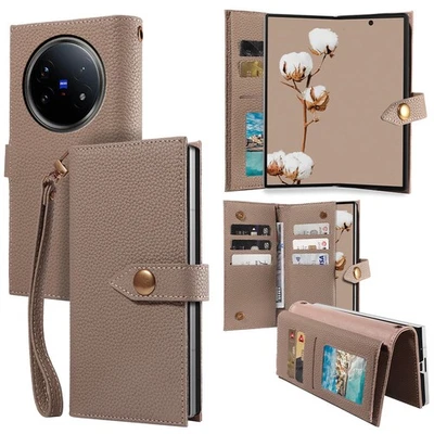 Luxury Genuine Leather Wallet Case 9 Card Slots for VIVO - Image 1 of 4