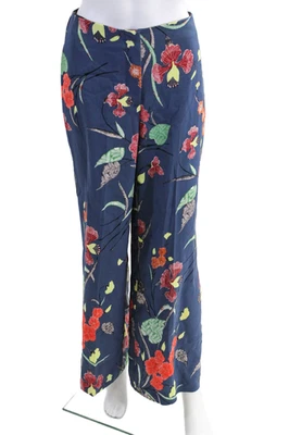 Pantalones florales plisados de tiro alto azules talla 2 Diane Von Furstenberg para mujer Foto 1 de 4
