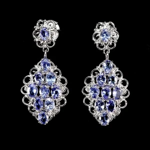 925 Sterling Silver Earrings Oval Tanzanite 4x3mm Natural Gemstone Jewelry - Picture 1 of 13