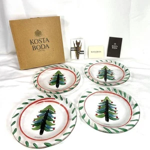 KOSTA BODA Christmas tree plates set of 4 Ulrica Hydman-Vallien D7.4" Boxed - Picture 1 of 12