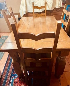 Wooden farmhouse dining table and 4 chairs set - Picture 1 of 6