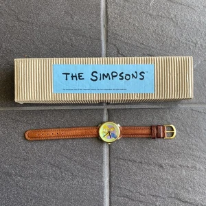 Vintage 1995 Simpsons Watch Homer Marge Bart Lisa Maggie FOX Leather Band w Box - Picture 1 of 12