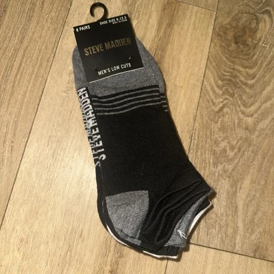 Steve Madden Para Hombre Calcetines Corte Bajo (Paquete de 8) Zapato Talla 6-12.5 NUEVO Negro/Gris Foto 1 de 4