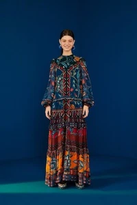 Anthropologie Farm Rio Ainika Tapestry Blue Maxi Dress XS NEW - Picture 1 of 5