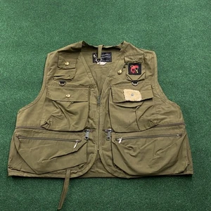 Vintage 60S Columbia Fishing Vest Mens L Green Utility Fly Pockets Full Zip - Picture 1 of 10