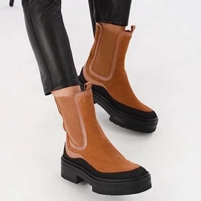 Botas Chelsea Sam Edelman Lulia Bronceadas Gamuza Plataforma Suela Talla 8 Foto 1 de 4