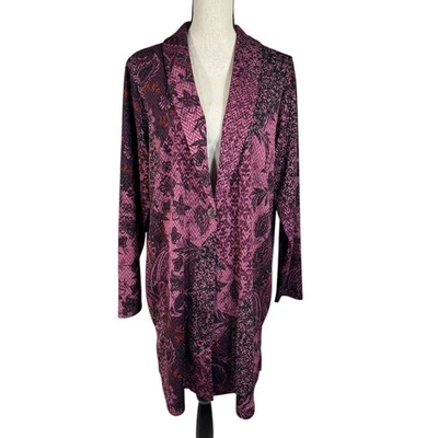 Chaqueta Susan Graver 1X Grande Floral Jacquard Un Botón Elastizada Bolsillos Púrpura Foto 1 de 4