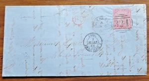 1861 QV 4d cancelled Guernsey 324 Duplex to France with Calais AMB Transit h/s - Picture 1 of 2
