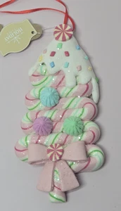 5,5" Ton Teig Glitzer Pfefferminz Süßigkeiten Baum Weihnachtsschmuck Rosa NEU - Bild 1 von 4