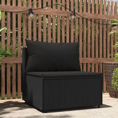 Patio Middle Sofa Black PE Rattan, Powder-Covered Steel, Fabric - Image 1 of 4