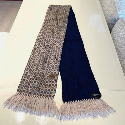 Dolce&Gabbana Hombre Estola Con Flecos 14x130cm Seda y Lana Elegante Lujo Italiano Foto 1 de 4