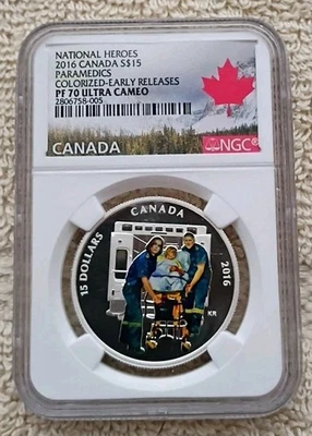 2016 CANADA SILVER $15 NGC PF 70 ULTRA CAMEO NATIONAL HEROES - PARAMEDICS - RARE - Image 1 of 4