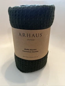 COPERTA Arhaus 100% cotone waffle maglia lancio accogliente verde scuro 50"x60" India nuova - Foto 1 di 2