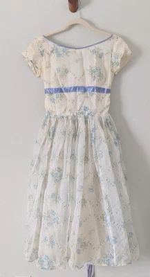 Vintage 50s 60s Sheer Floral Party Dress Union Made Flocked - Image 1 of 4