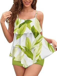 ABENCA Women's Ruffle Swimsuits Plus Size Tankini Tank Top with Boyshorts 3XL - Picture 1 of 6