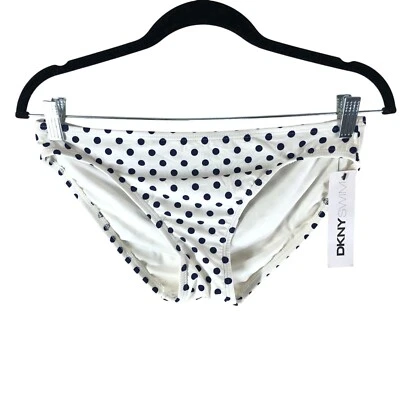DKNY Swim Bikini Bottom Hipster Polka Dot Navy Blue White M - Image 1 of 3