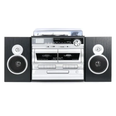 Trexonic 11BS 3-Speed Turntable Dual Cassette CD Player w Warranty USB SD AUX BT - Image 1 of 4