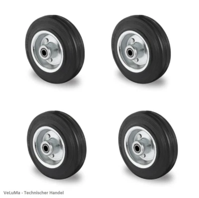 4x Rad Rolle Vollgummi 80 100 125 160 200 Ersatzrad Schraube Mutter Achsrohr - Bild 1 von 4