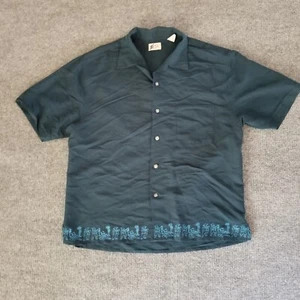 Cherokee Waikiki Wear Men Shirt Green L Hawaiian Button Up Embroidery at Bottom - Picture 1 of 13