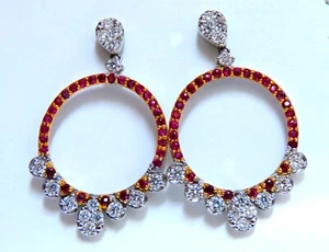 Ruby Diamonds Earrings Dangle Circle 14kt Gold Natural - Picture 1 of 3