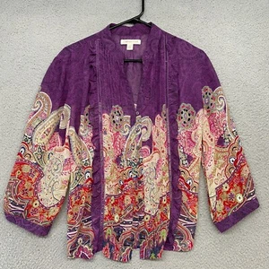 Coldwater Creek Blouse Womens PXL Semi Sheer Paisley Artsy XL Petite Colorful - Picture 1 of 11