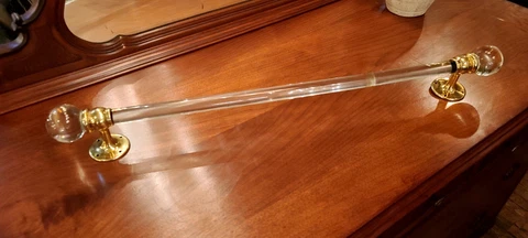 Antique Victorian Era Glass & Brass Towel Bar with Large Glass Ball Finial Ends Cover