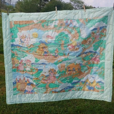 Edredón de bebé vintage madre Hubbard rima infantil humpty Lil Bo peep verde acolchado Foto 1 de 4