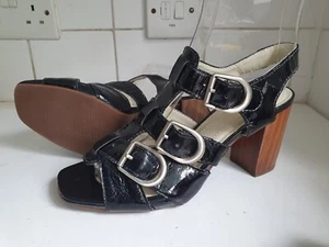 CLARKS DESIGNER UK 5 EU 38 WOMENS LEATHER BLACK STRAPPY HEELS SUMMER SANDALS - Picture 1 of 15